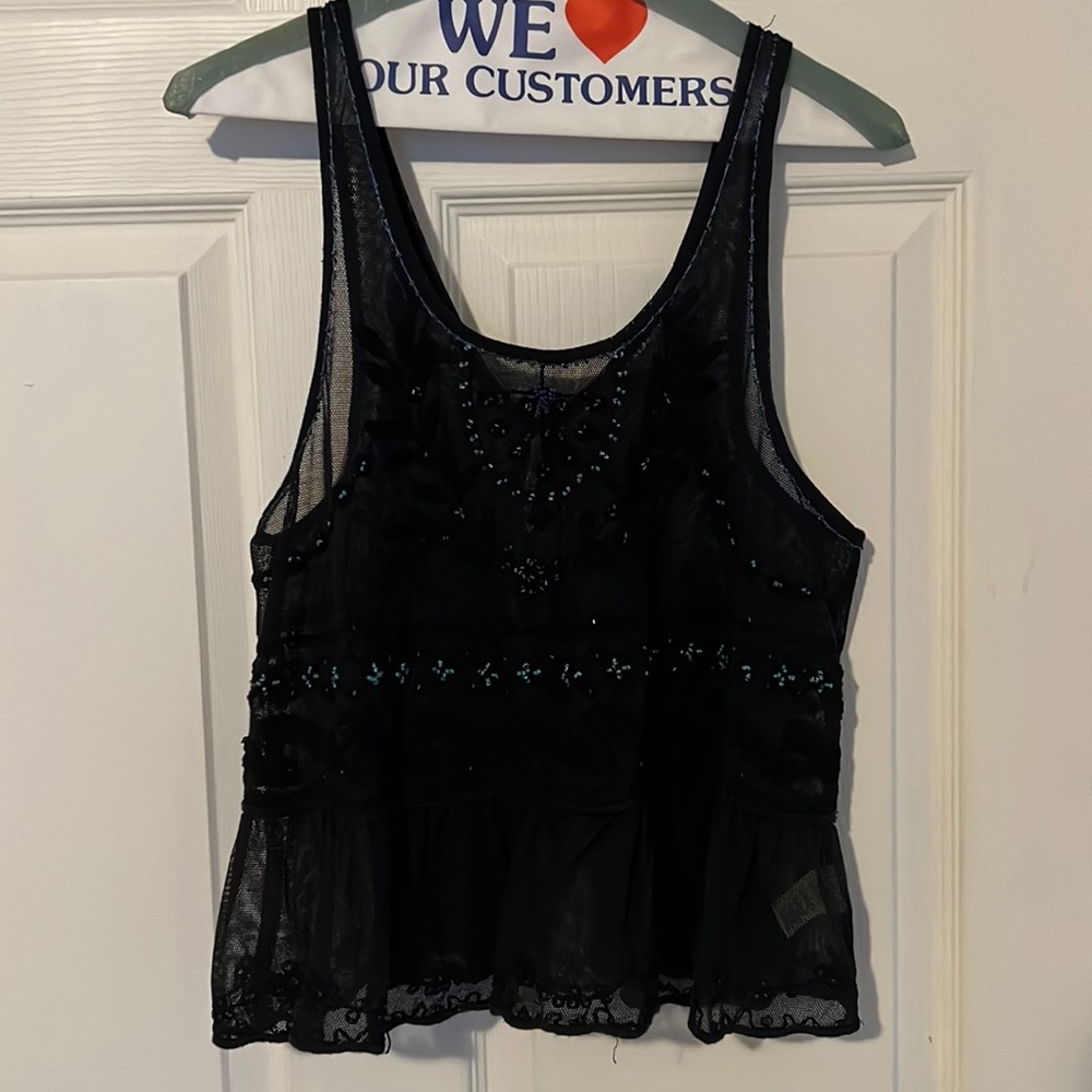 Free people mesh beaded floral tank
